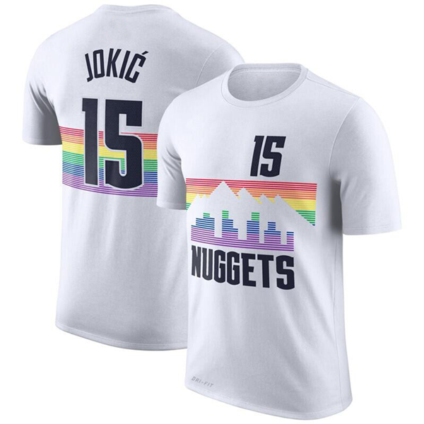 Men's White Denver Nuggets #15 Nikola Jokic T-Shirt