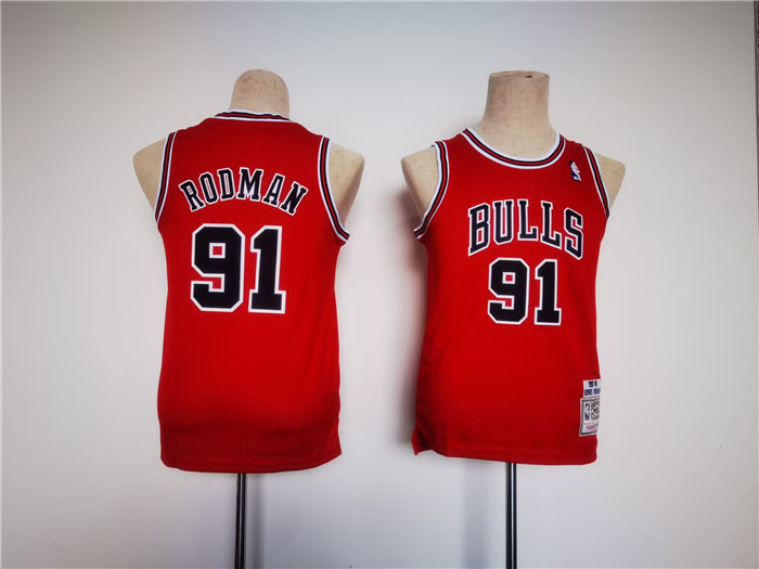Youth Red Chicago Bulls #91 Dennis Rodman  Stitched Basketball Jersey