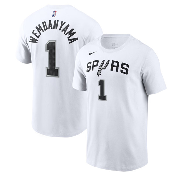 Men's White San Antonio Spurs #1 Victor Wembanyama Playmaker Name & Number T-Shirt
