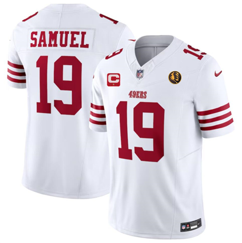 Men's White San Francisco 49ers #19 Deebo Samuel 2023 F.U.S.E. With 1-Star C Patch And John Madden Patch Vapor Limited Stitched Football Jersey