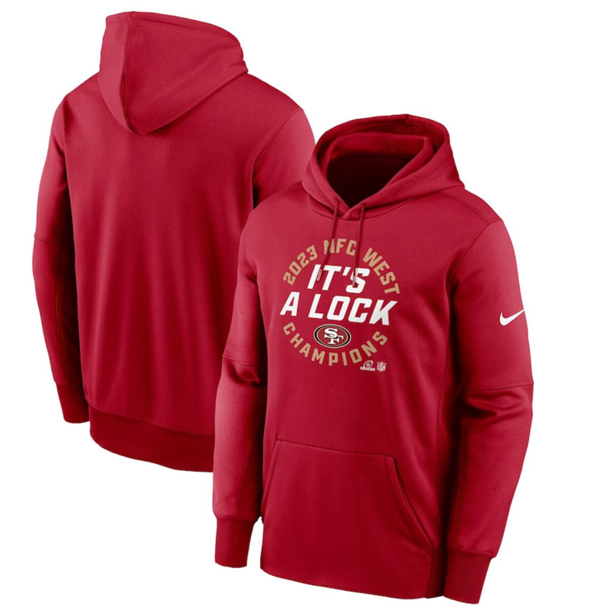 Men's Scarlet San Francisco 49ers 2023 NFC West Division Champions Locker Room Trophy Collection Club Pullover Hoodie