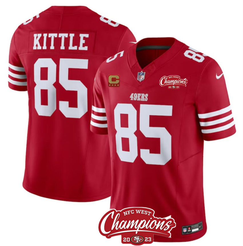 Men's Red San Francisco 49ers #85 George Kittle 2023 F.U.S.E. With 4-star C Ptach And NFC West Champions Patch Stitched Football Jersey