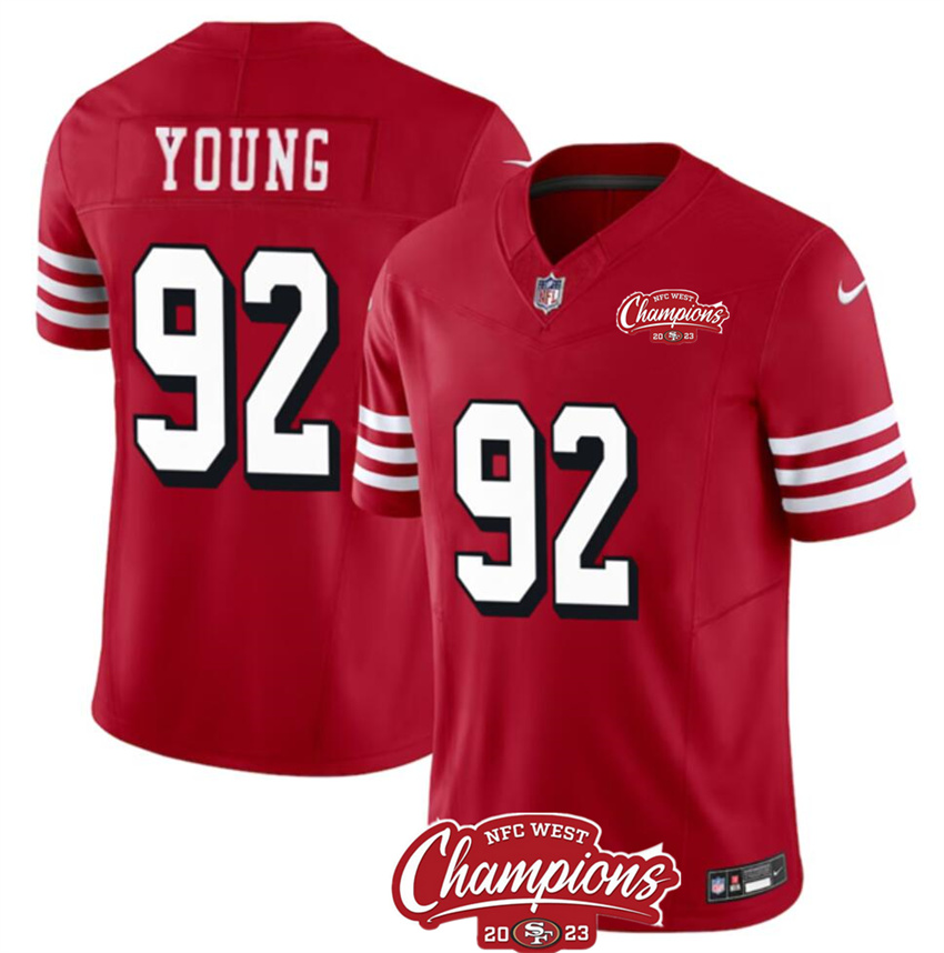 Men's Red San Francisco 49ers #92 Chase Young 2023 F.U.S.E. NFC West Champions Patch Alternate Stitched Football Jersey