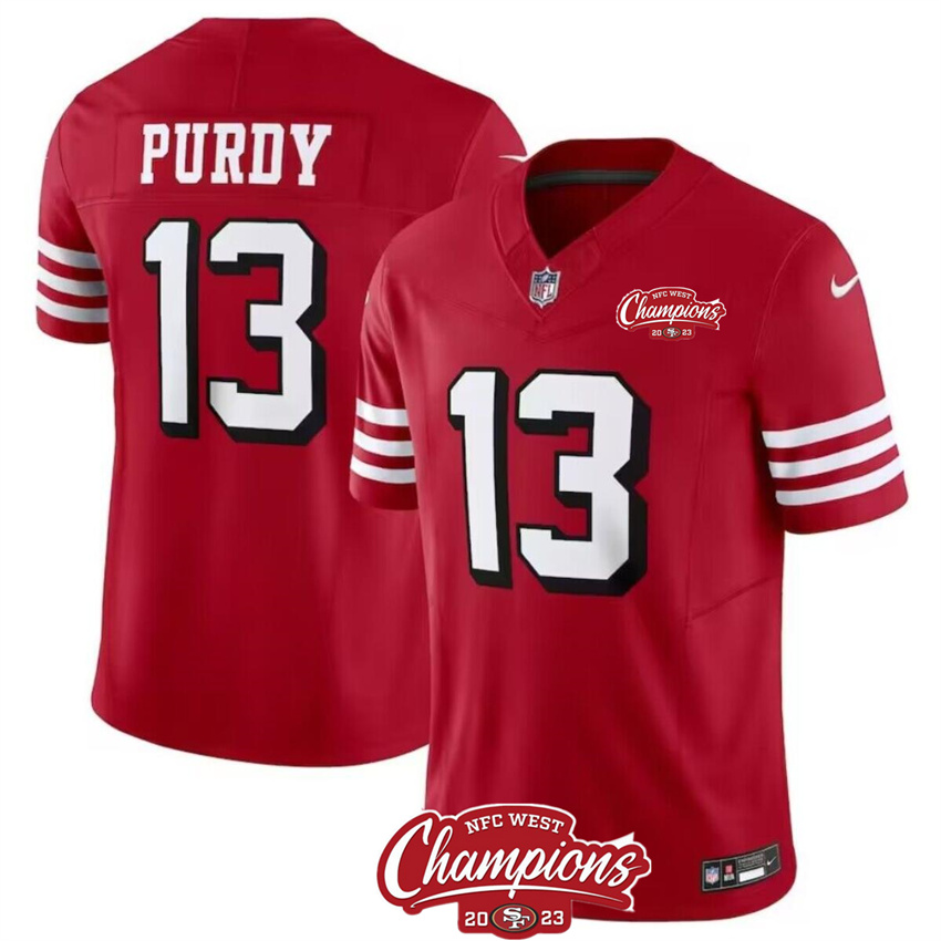 Men's Red San Francisco 49ers #13 Brock Purdy 2023 F.U.S.E. NFC West Champions Patch Alternate Stitched Football Jersey