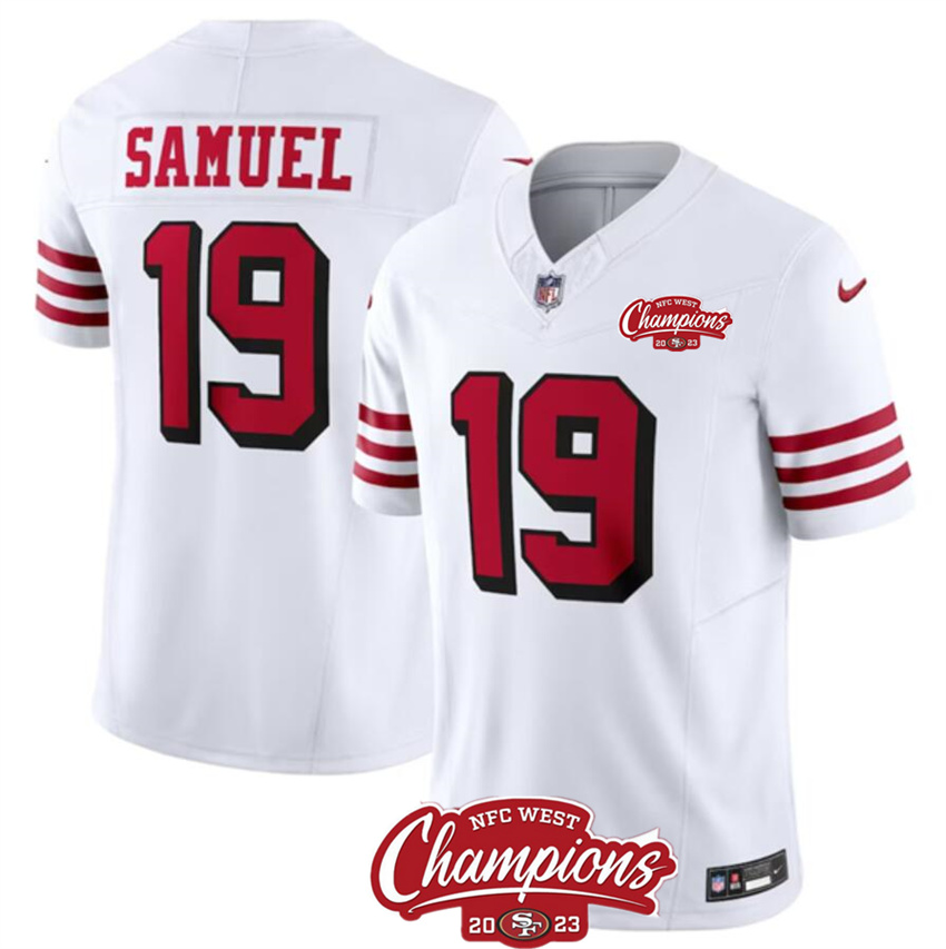 Men's White San Francisco 49ers #19 Deebo Samuel 2023 F.U.S.E. NFC West Champions Patch Alternate Stitched Football Jersey