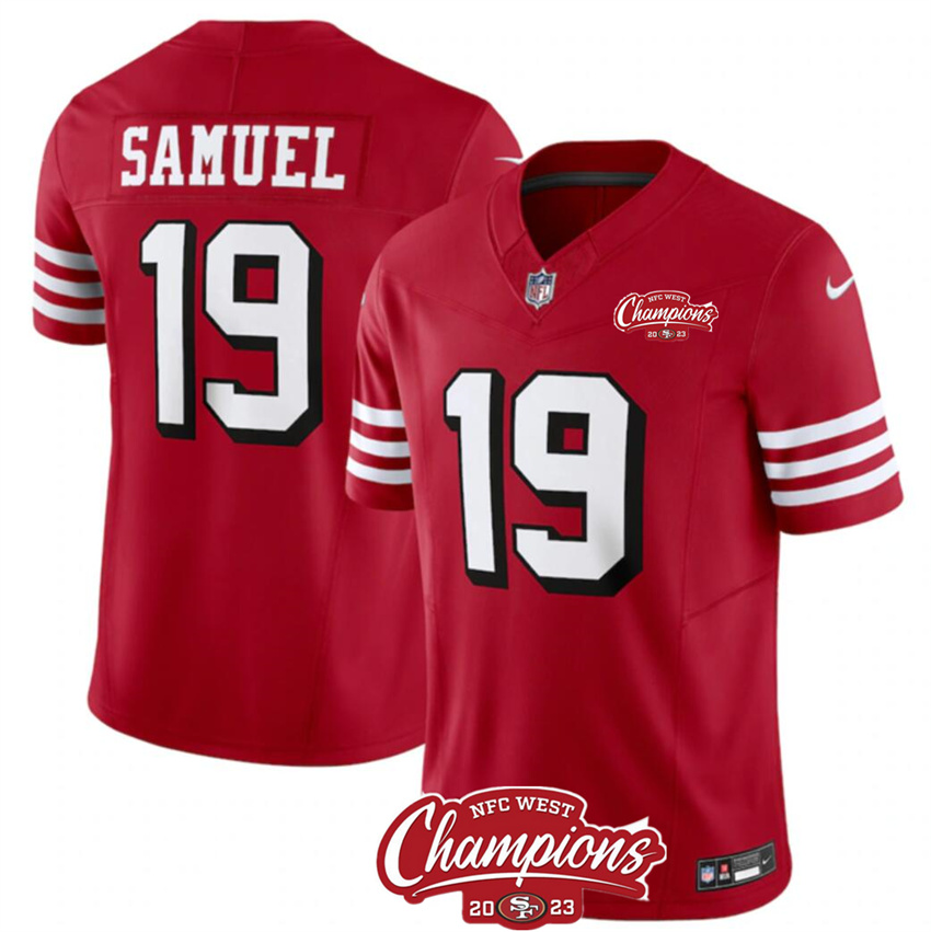Men's Red San Francisco 49ers #19 Deebo Samuel 2023 F.U.S.E. NFC West Champions Patch Alternate Stitched Football Jersey