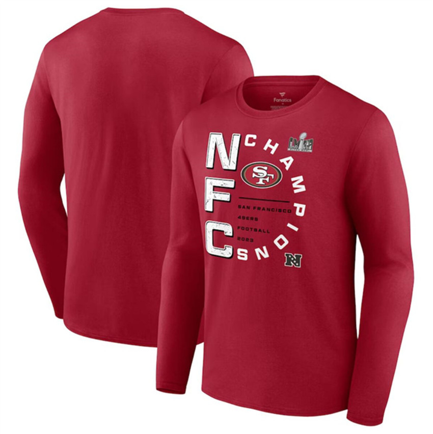 Men's Scarlet San Francisco 49ers 2023 NFC Champions Right Side Draw Long Sleeve T-Shirt