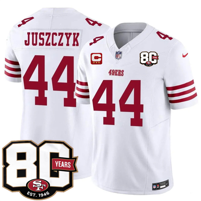 Men's White San Francisco 49ers #44 Kyle Juszczyk 2026 F.U.S.E. With 80th Anniversary & 3-Star C Patch Vapor Untouchabl Limited Stitched Football Jersey