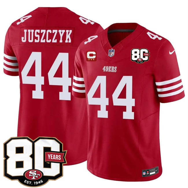 Men's Red San Francisco 49ers #44 Kyle Juszczyk 2026 F.U.S.E. With 80th Anniversary & 3-Star C Patch Vapor Untouchabl Limited Stitched Football Jersey