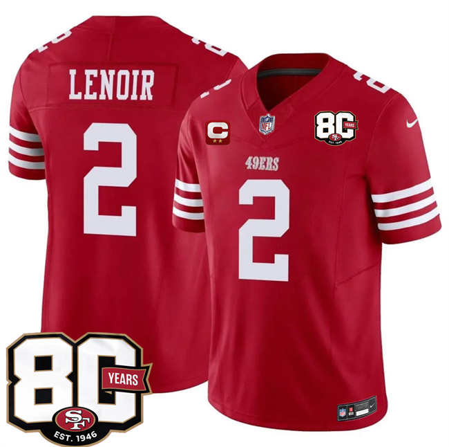 Men's Red San Francisco 49ers #2 Deommodore Lenoir 2026 F.U.S.E. With 80th Anniversary & 2-Star C Patch Vapor Untouchabl Limited Stitched Football Jersey