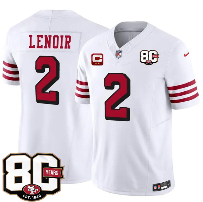 Men's White San Francisco 49ers #2 Deommodore Lenoir New 2026 F.U.S.E. With 80th Anniversary & 2-Star C Patch Vapor Untouchabl Limited Stitched Football Jersey