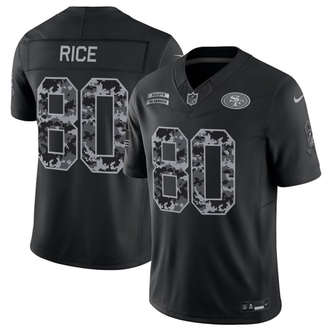 Men's Black San Francisco 49ers #80 Jerry Rice F.U.S.E. 2026 Salute to Service Limited Stitched Football Jersey