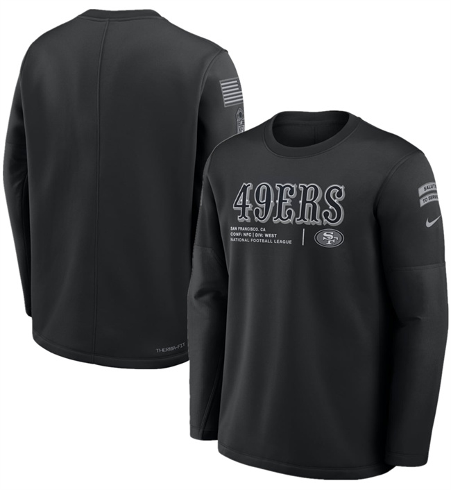 Men's Black San Francisco 49ers 2026 Salute to Service Sideline Coaches Crewneck Therma-FIT Sweatshirt