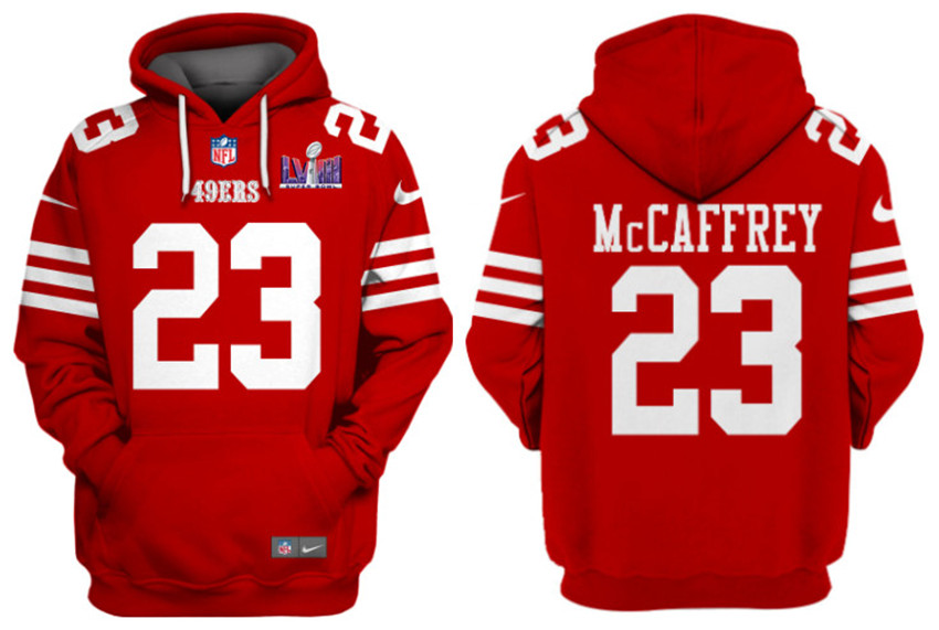 Men's Red San Francisco 49ers #23 Christian McCaffrey Super Bowl LVIII Alternate Pullover Hoodie