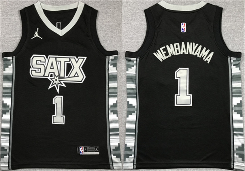 Youth Black San Antonio Spurs #1 Victor Wembanyama Statement Edition Stitched Jersey