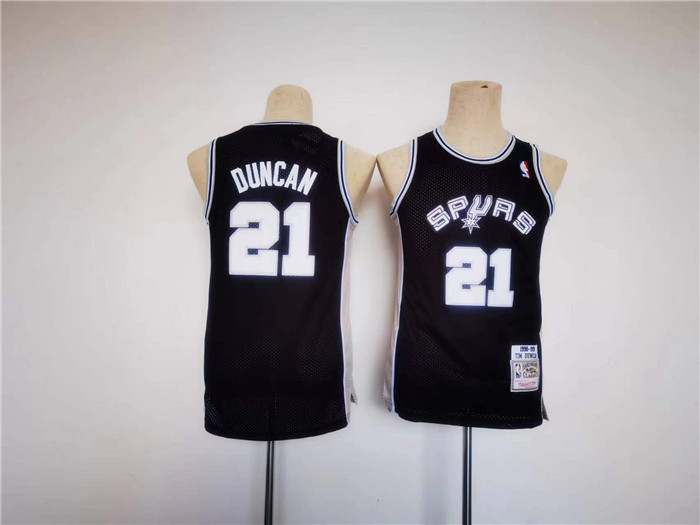 Youth Black San Antonio Spurs #21 Tim Duncan Stitched Football Jersey