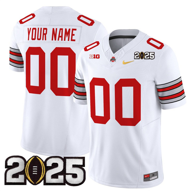 Youth  White/Gold Ohio State Buckeyes Active Player Custom 2025 CFP Final Patch F.U.S.E. Vapor Limited Stitched Football Jersey