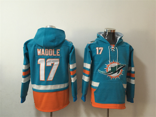 Men's Aqua Miami Dolphins #17 Jaylen Waddle Lace-Up Pullover Hoodie