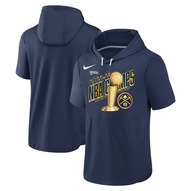 Men's Navy Denver Nuggets 2023 Champions Performance Short Sleeve Pullover Hoodie