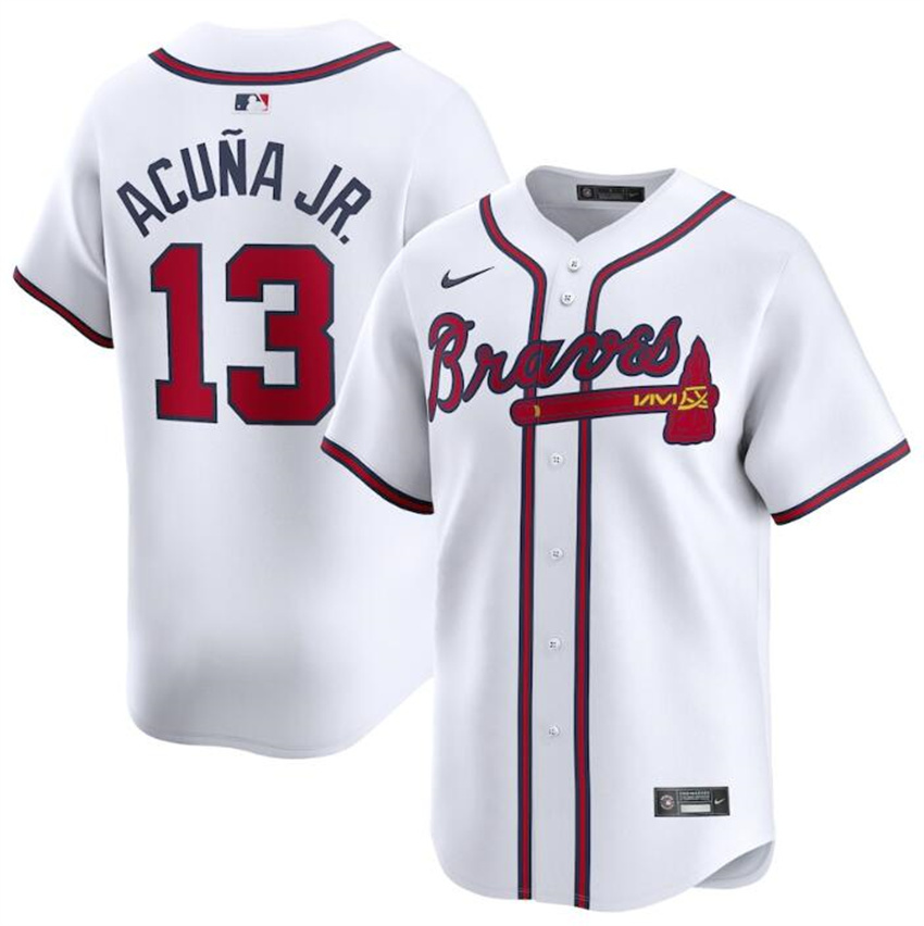 Men's White Atlanta Braves #13 Ronald Acuña Jr. 2024 Home Limited Stitched Baseball Jersey