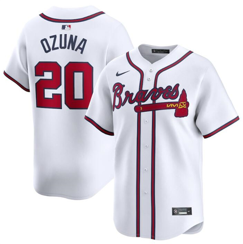 Men's White Atlanta Braves #20 Marcell Ozuna 2024 Home Limited Stitched Baseball Jersey