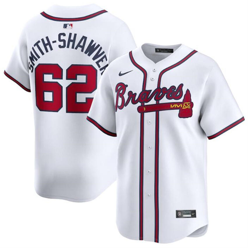 Men's White Atlanta Braves #62 AJ Smith-Shawver 2024 Home Limited Stitched Baseball Jersey