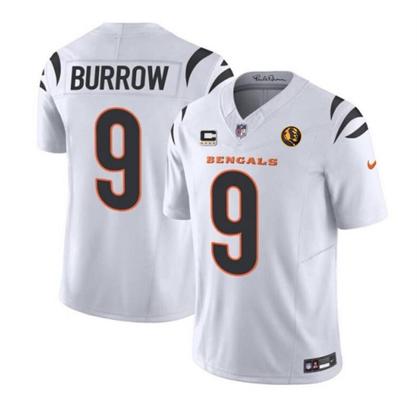 Men's White Cincinnati Bengals #9 Joe Burrow 2023 F.U.S.E. With 4-Star C Patch And John Madden Patch Vapor Limited Stitched Football Jersey