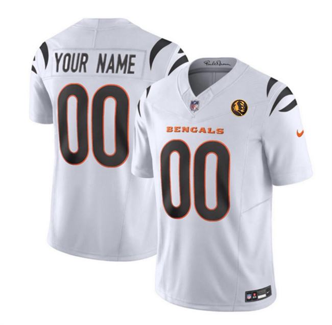 Men's White Cincinnati Bengals Active Player Custom 2023 F.U.S.E. With John Madden Patch Vapor Limited Stitched Football Jersey