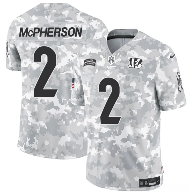 Men's Arctic Camo Cincinnati Bengals #2 Evan McPherson 2024 F.U.S.E Salute to Service Limited Stitched Football Jersey