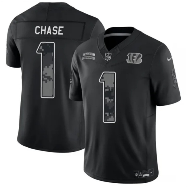 Men's Black Cincinnati Bengals #1 Ja'Marr Chase F.U.S.E. 2026 Salute to Service Limited Stitched Football Jersey
