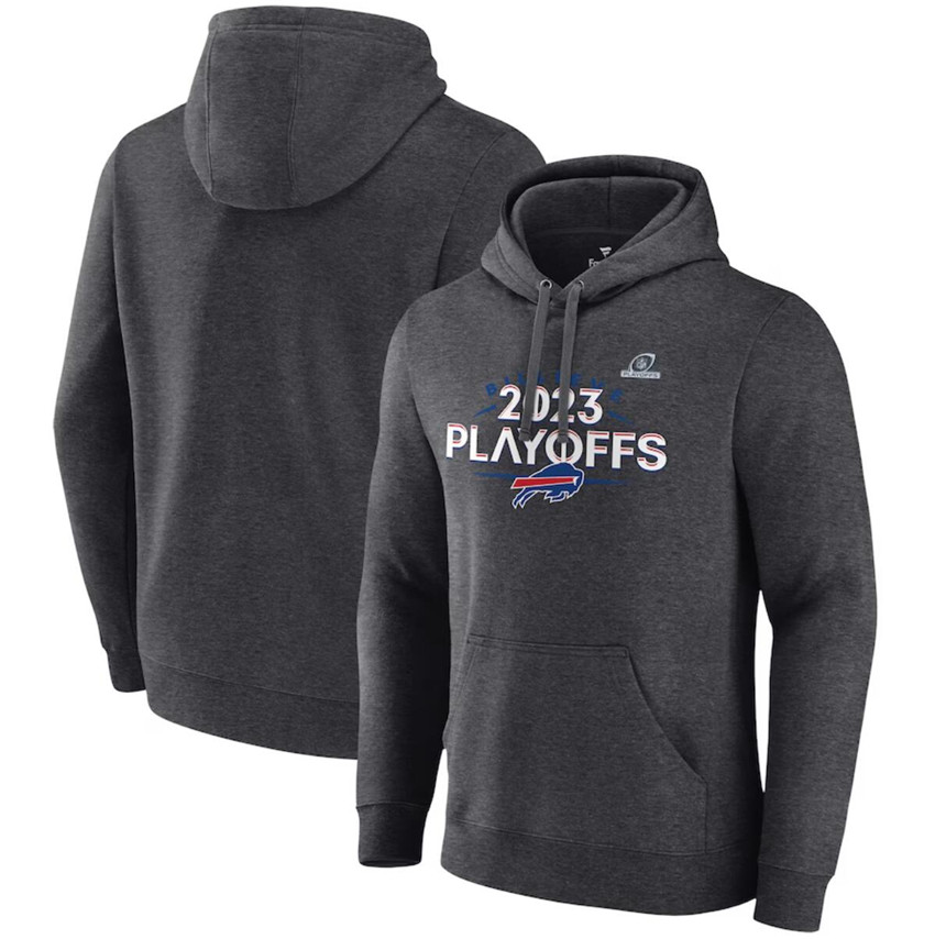 Men's Charcoal Buffalo Bills Heather 2023 Playoffs Fleece Pullover Hoodie