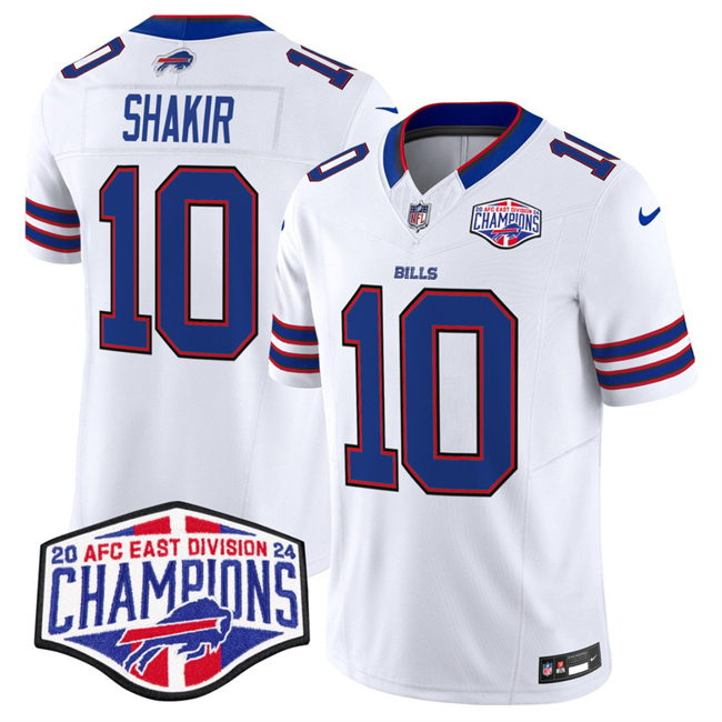 Men's White Buffalo Bills #10 Khalil Shakir F.U.S.E. 2024 AFC East Division Champions Vapor Limited Stitched Football Jersey