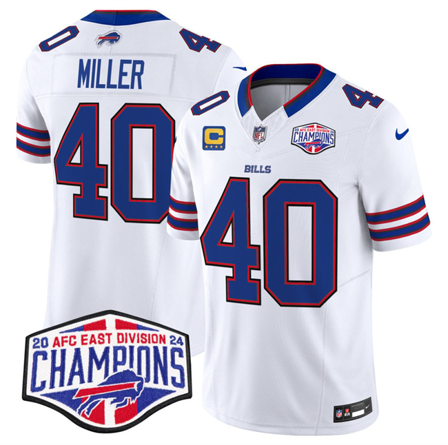 Men's White Buffalo Bills #40 Von Miller F.U.S.E. 2024 AFC East Division Champions With 4-star C Ptach Vapor Limited Stitched Football Jersey