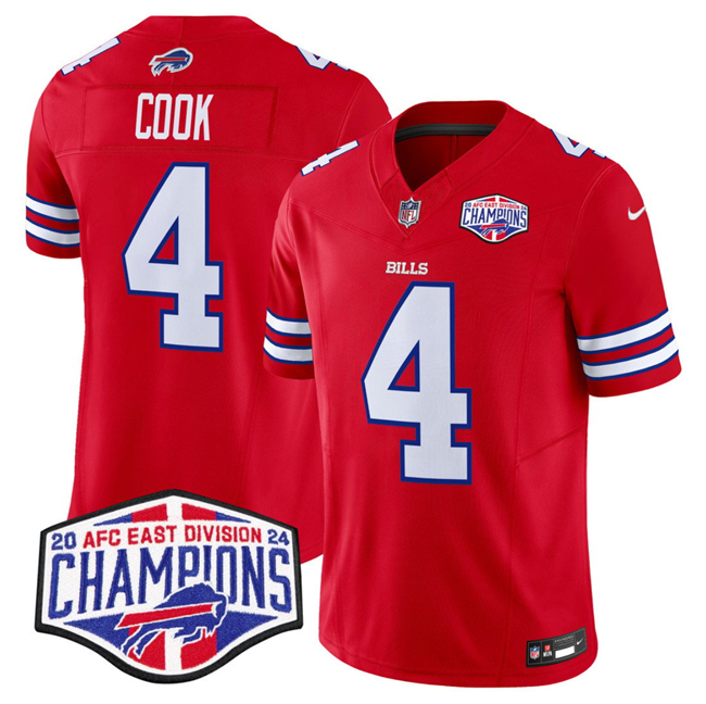 Men's Red Buffalo Bills #4 James Cook F.U.S.E. 2024 AFC East Division Champions Vapor Limited Stitched Football Jersey