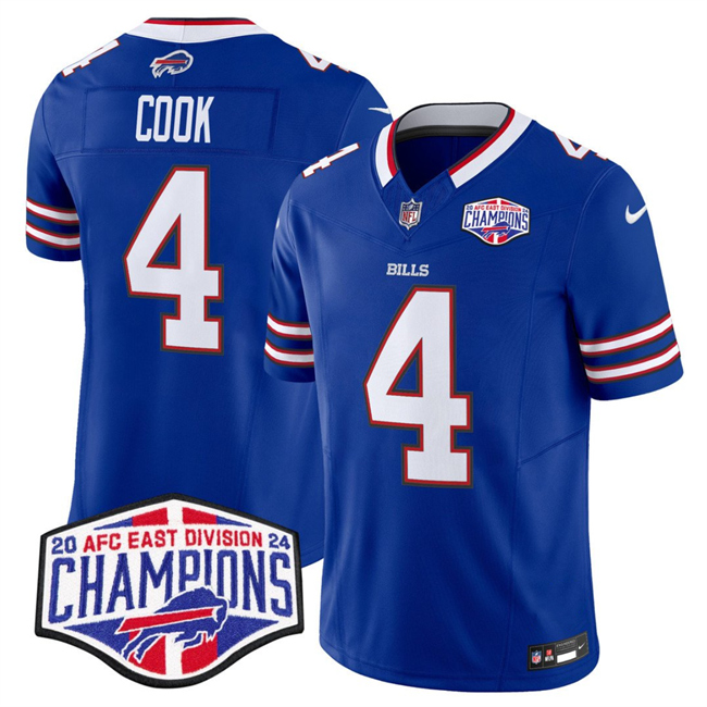 Men's Royal Buffalo Bills #4 James Cook F.U.S.E. 2024 AFC East Division Champions Vapor Limited Stitched Football Jersey