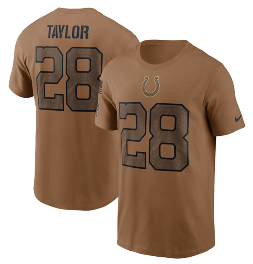 Men's Brown Indianapolis Colts #28 Jonathan Taylor 2023 Salute To Service Name & Number T-Shirt
