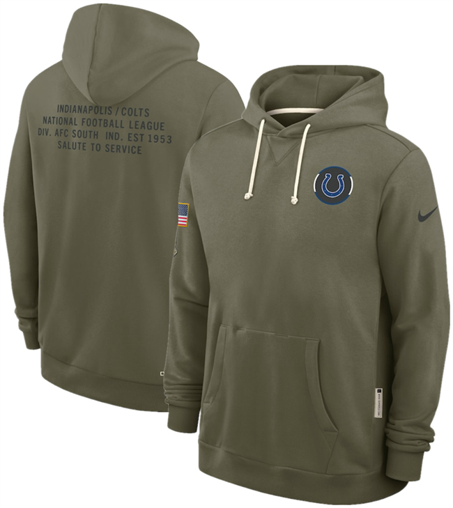 Men's Olive Indianapolis Colts 2025 Salute to Service Pullover Hoodie