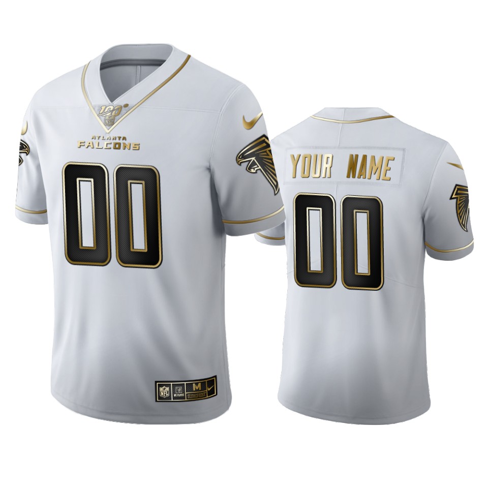 Men's Atlanta Falcons Custom Nike White Golden Edition Vapor Limited Football 100 Jersey