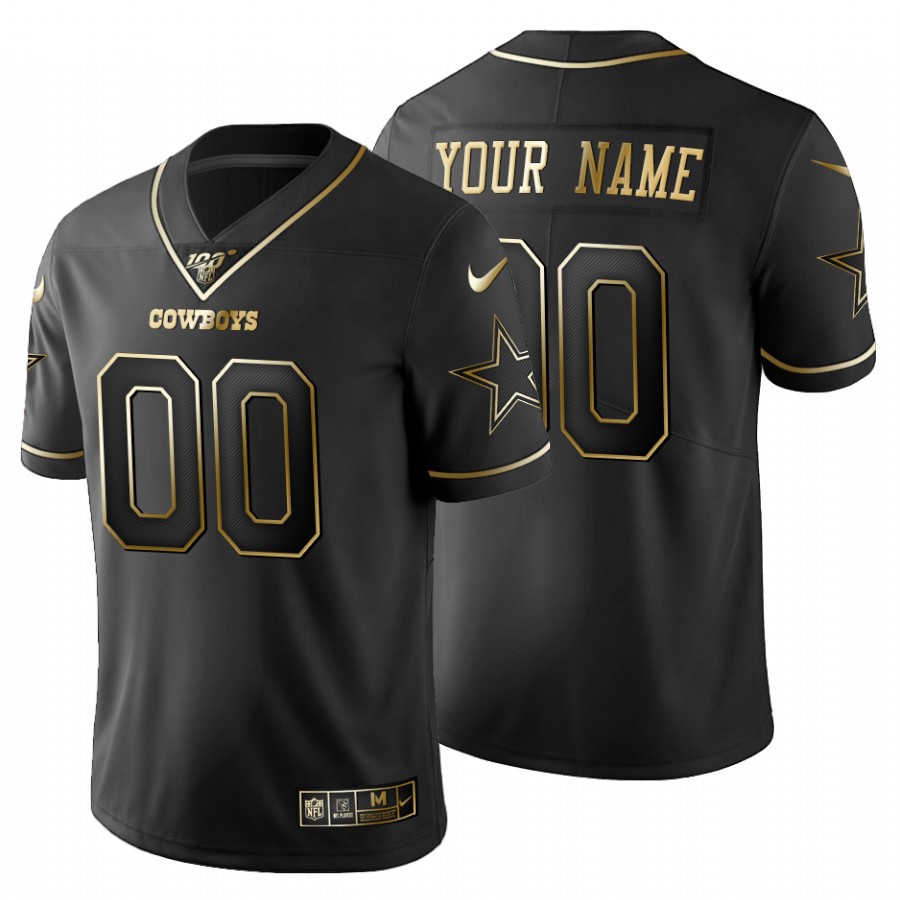 Men's Dallas Cowboys Custom Black Golden Limited Football 100 Jersey