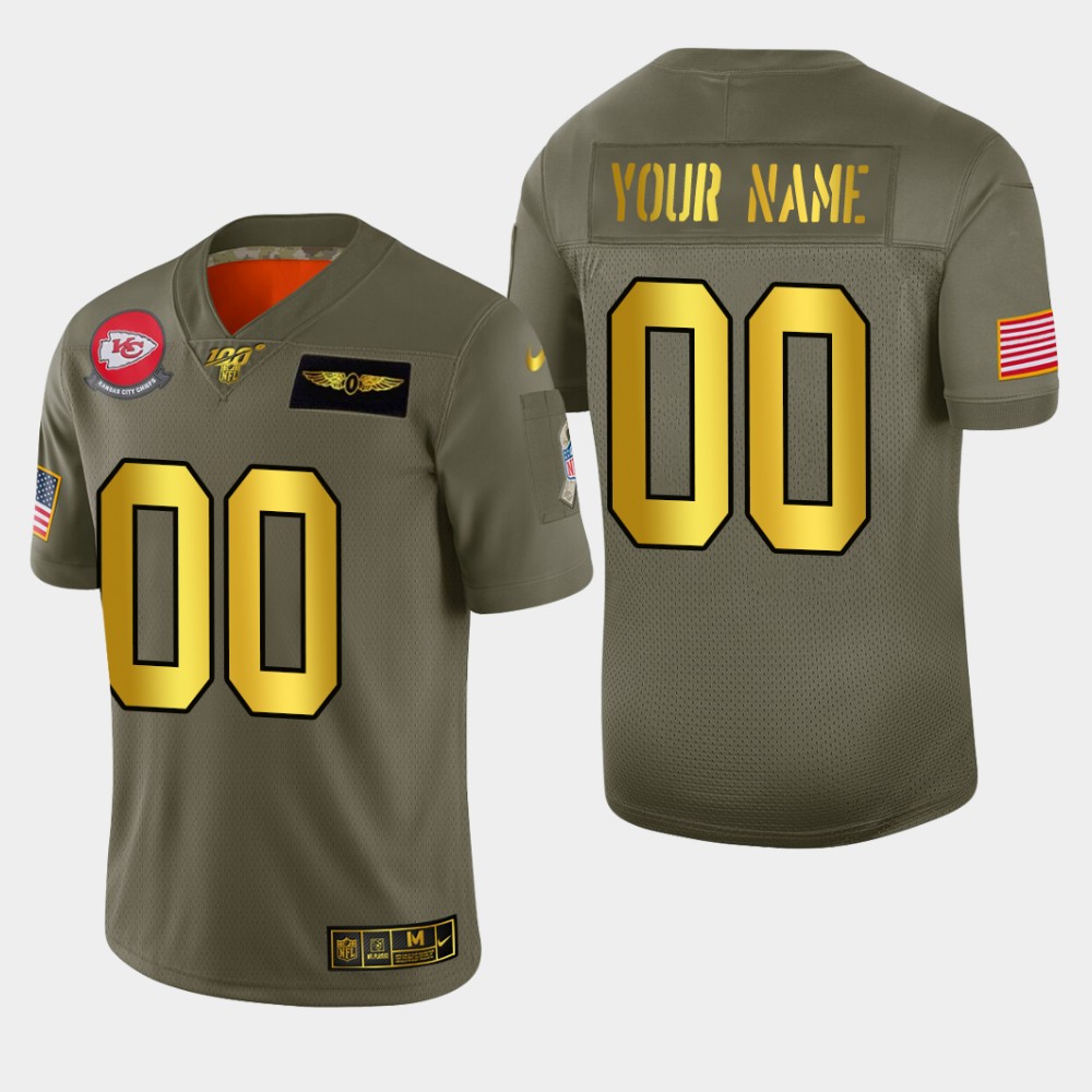 Men's Kansas City Chiefs Custom Olive Gold 2019 Salute to Service Limited Football 100 Jersey