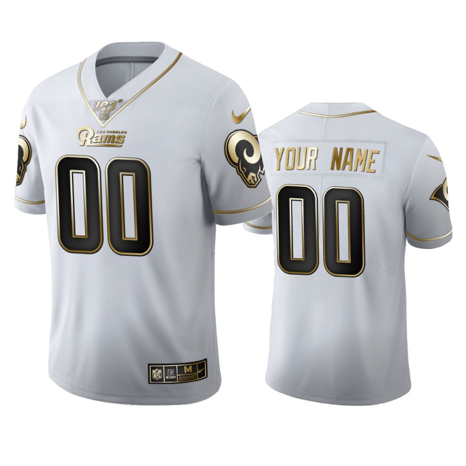 Men's Los Angeles Rams Custom White Golden Edition Vapor Limited Football 100 Jersey