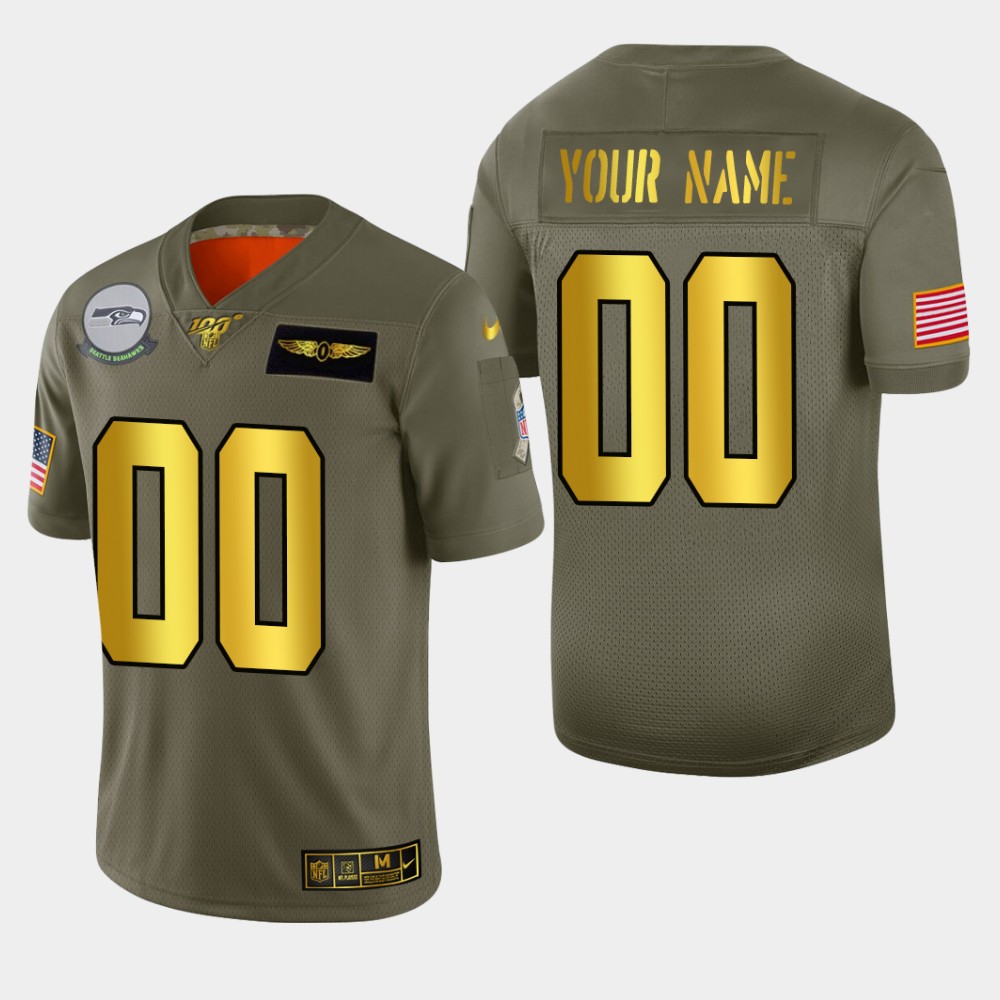 Men's Seattle Seahawks Custom Olive Gold 2019 Salute to Service Limited Football 100 Jersey