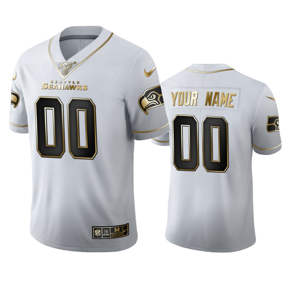 Men's Seattle Seahawks Custom White Golden Edition Vapor Limited Football 100 Jersey