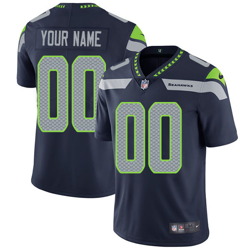 Men's Seattle Seahawks Customized Steel Blue Team Color Stitched Vapor Untouchable Limited Football Jersey