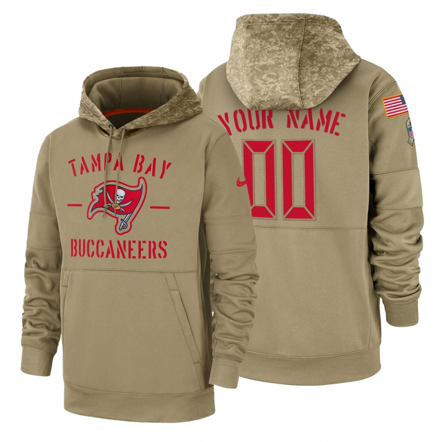 Tampa Bay Buccaneers Custom Tan 2019 Salute To Service Name & Number Sideline Therma Pullover Hoodie