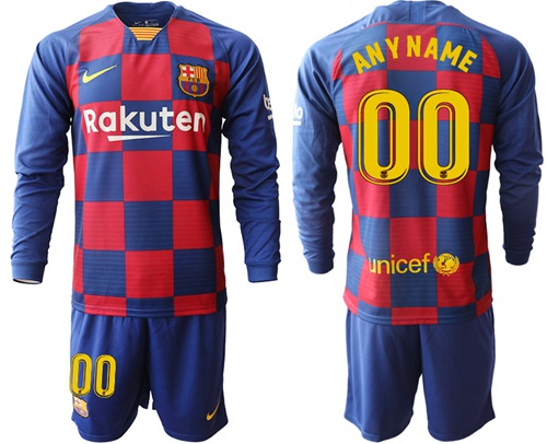 Barcelona Personalized Home Long Sleeves Soccer Club Jersey
