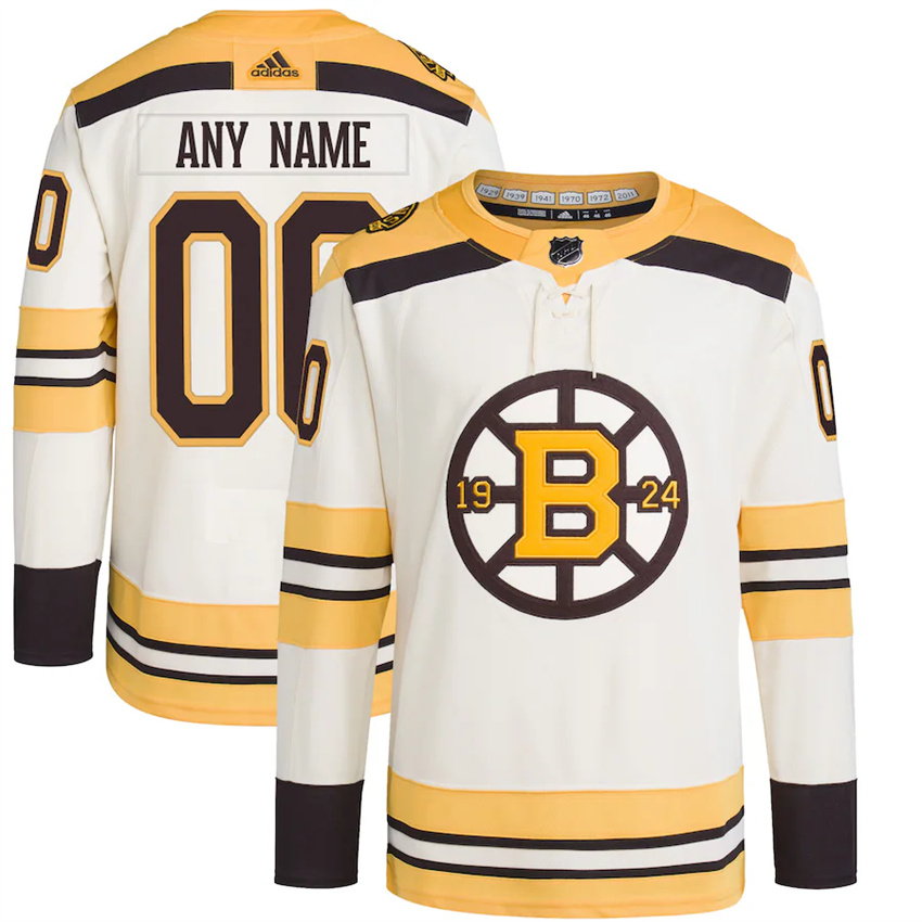 Men's Cream Boston Bruins 100th Anniversary Primegreen Custom Stitched Jersey