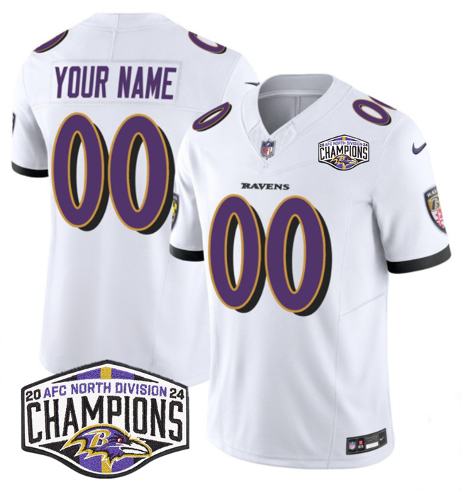 Men's White Baltimore Ravens Active Player Custom F.U.S.E 2024 AFC North Division Champions Vapor Limited Football Jersey