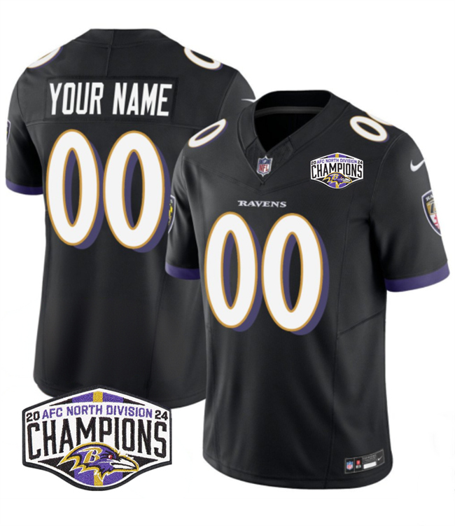 Men's Black Baltimore Ravens Active Player Custom F.U.S.E 2024 AFC North Division Champions Vapor Limited Football Jersey
