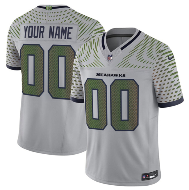 Men's Grey Seattle Seahawks Customized 2025 F.U.S.E. “Rivalries” Vapor Limited Stitched Football Jersey